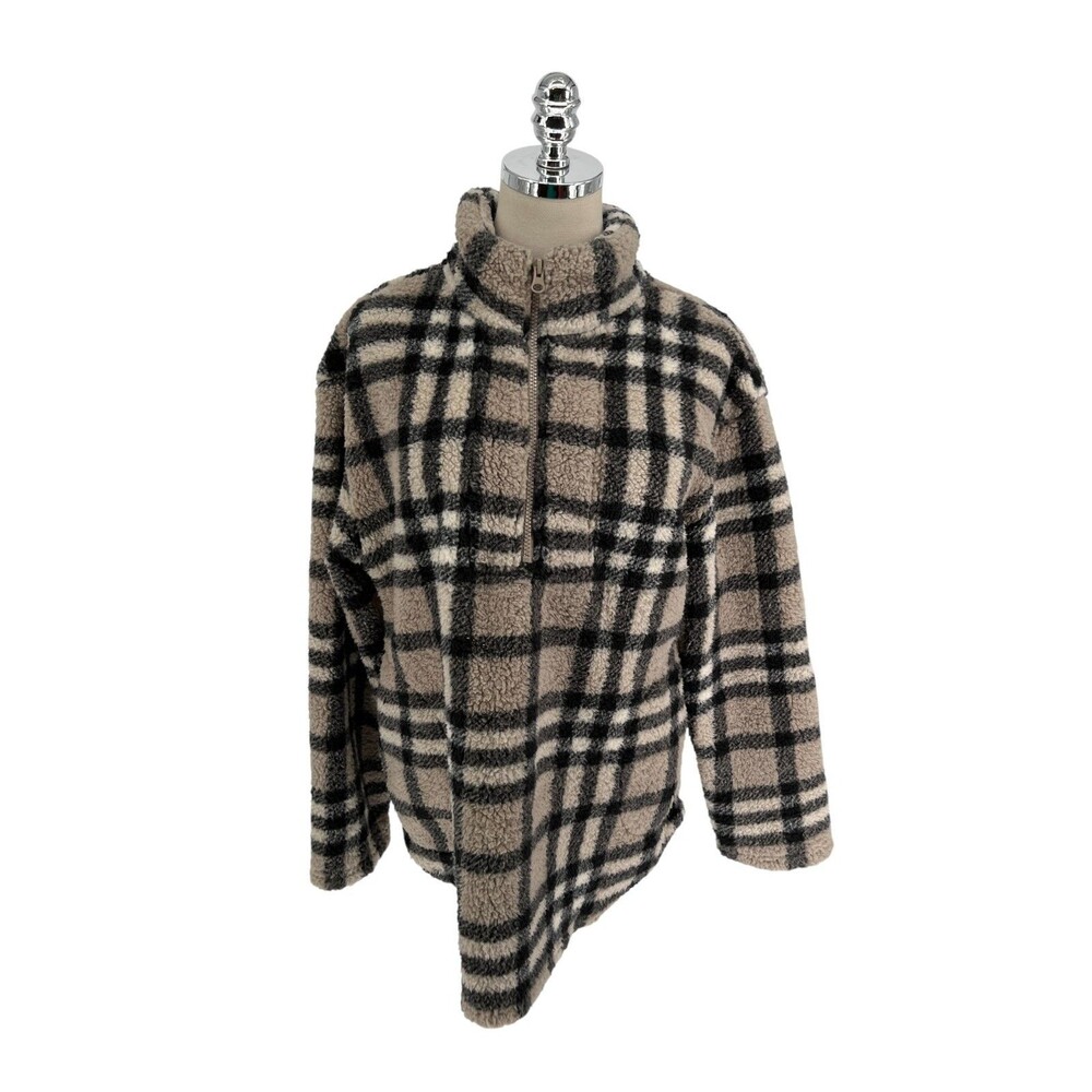 Koolaburra By Ugg Jacket Women's Size Medium Brown Black Plaid Sherpa Zip Up